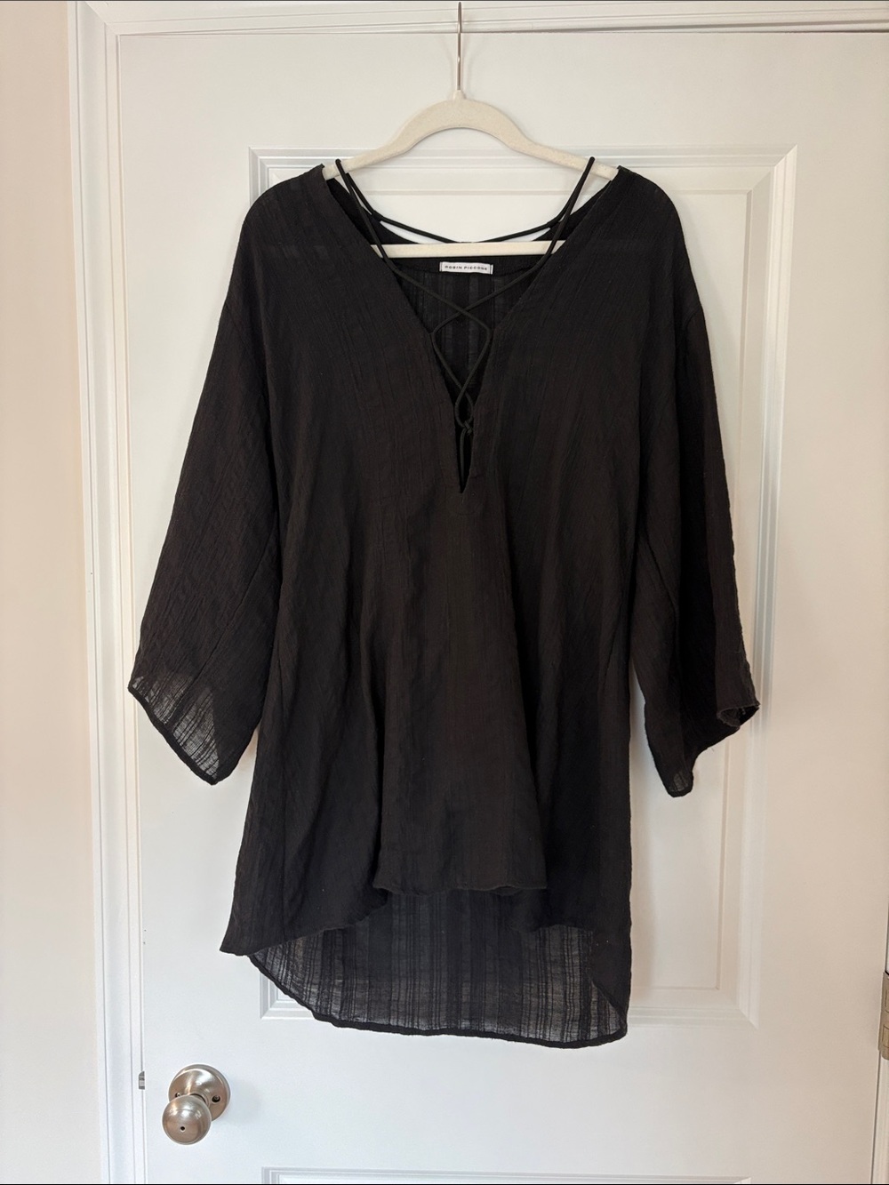 Robin Piccone Black Lace-Up V-Neck Tunic